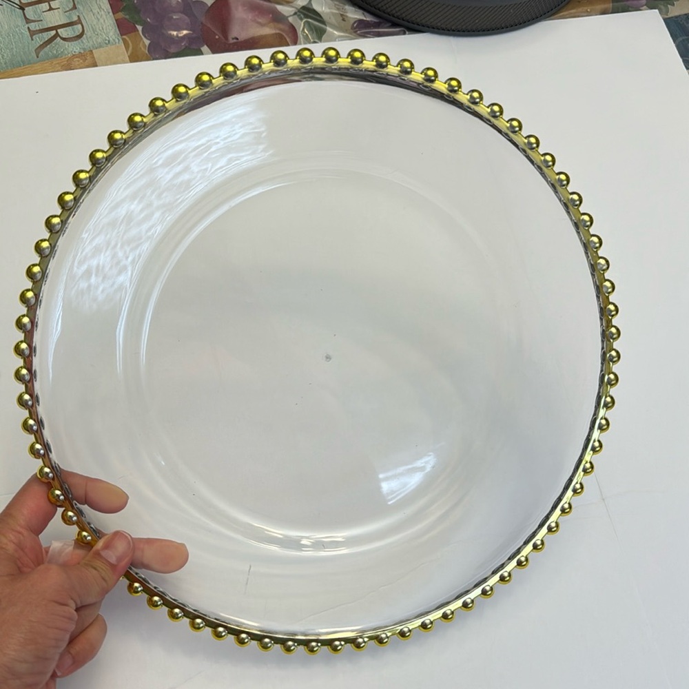 2 Clear plastic serving tray with gold trim
